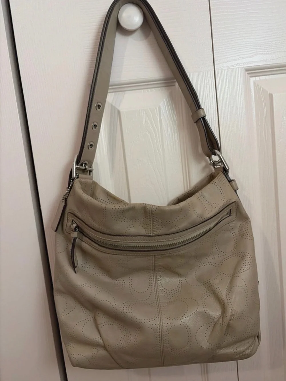 Coach Beige Perforated Leather Shoulder Bag